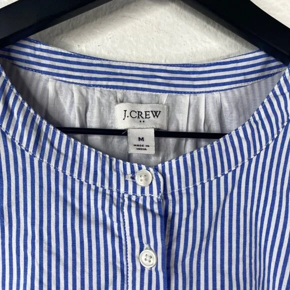 J.Crew Women's Poplin Tiered Striped Preppy Coastal Resort Dress Blue White Sz M - Picture 3 of 10
